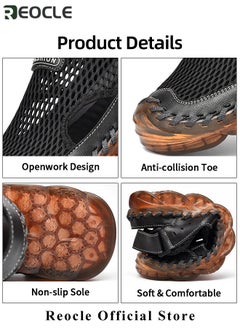 REOCLE Men's Mesh Hiking Sandals Closed Toe Outdoor Shoes Breathable Loafers Slippers Flip Flops Beach Sandal for Hiking & Outdoor Activities  - Image 4