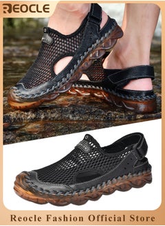 REOCLE Men's Mesh Hiking Sandals Closed Toe Outdoor Shoes Breathable Loafers Slippers Flip Flops Beach Sandal for Hiking & Outdoor Activities  - Image 1
