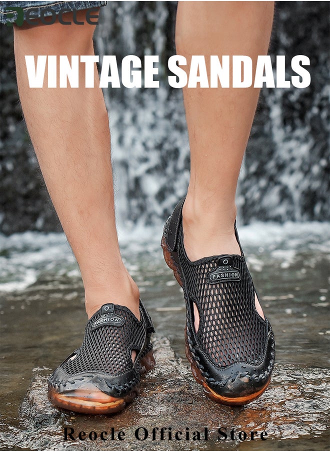 Men's Mesh Hiking Sandals Closed Toe Outdoor Shoes Breathable Loafers Slippers Flip Flops Beach Sandal for Hiking & Outdoor Activities