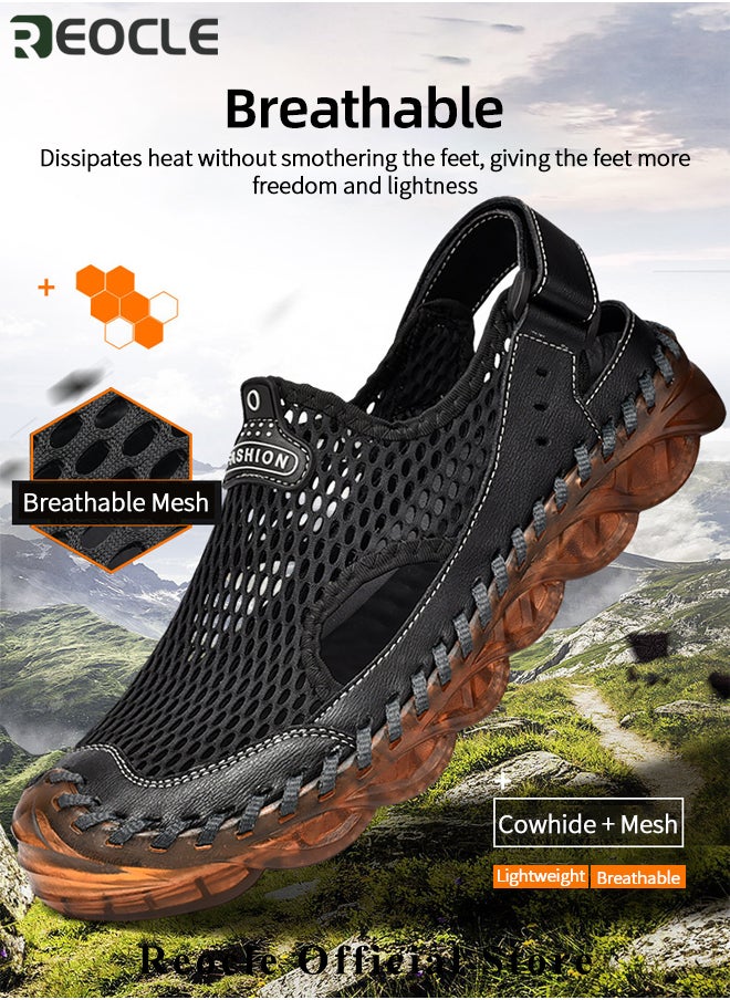 Men's Mesh Hiking Sandals Closed Toe Outdoor Shoes Breathable Loafers Slippers Flip Flops Beach Sandal for Hiking & Outdoor Activities