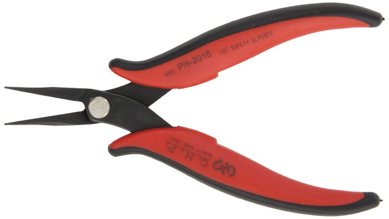 Hakko CHP PN2016 LongNose Pliers Pointed Nose Rounded Outside Edges Smooth Jaws 32mm Jaw Length 12mm Nose Width 3mm Thick Steel Red Black