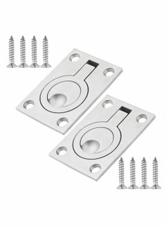 KASTWAVE Square Flush Pull Ring Handles, 2 Pack Stainless Steel Hidden Recessed Furniture Handle, Recessed Boat Hatch Latch Cabinet Flush Mount Lifting Ring Pull Handle (2.44 x 1.73 Inch)  - Image 1