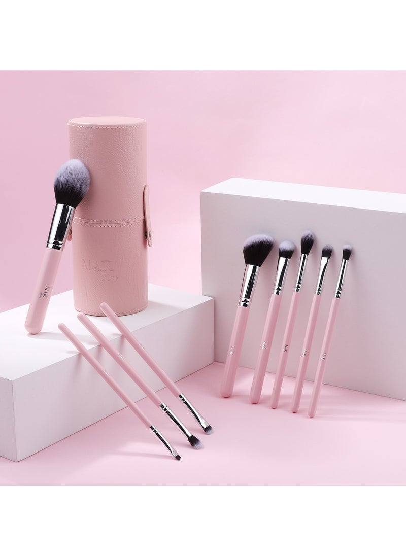 MAK Shiny Makeup Brushes 9 Pcs Set with Leather Case, Multi Use with Synthetic Hair (9 Pcs + Leather Case Holder)  - Image 2
