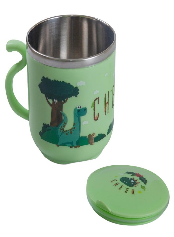 BabyMoo كوب حليب للأطفال من بيبي مو، بتصميم كرتوني، خالٍ من مادة BPA، مع غطاء، مصنوع من الفولاذ المقاوم للصدأ، بجدار مزدوج معزول بتفريغ الهواء، مناسب للأطفال الصغار - 270 مل (أخضر) - Image 1