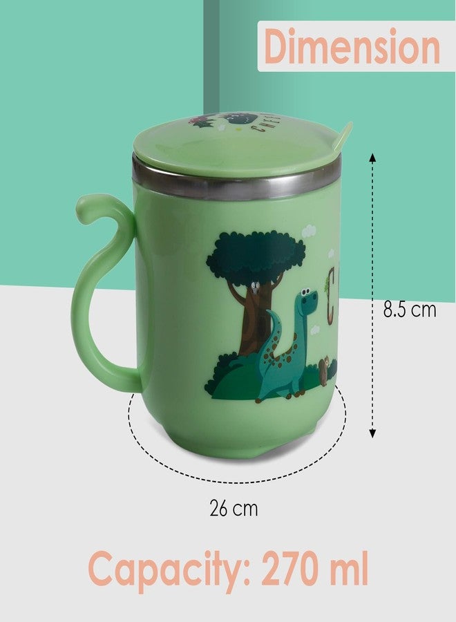 BabyMoo كوب حليب للأطفال من بيبي مو، بتصميم كرتوني، خالٍ من مادة BPA، مع غطاء، مصنوع من الفولاذ المقاوم للصدأ، بجدار مزدوج معزول بتفريغ الهواء، مناسب للأطفال الصغار - 270 مل (أخضر) - Image 4