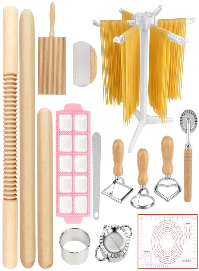 TREWAVE 15 Pcs Pasta Making Tools Set, Homemade Pasta Making Kit Includes Ravioli Maker Mold, Gnocchi Board, Pasta Drying Rack, Red Pastry Mat and Rolling Pin for Beginners & Home Chefs - Image 1