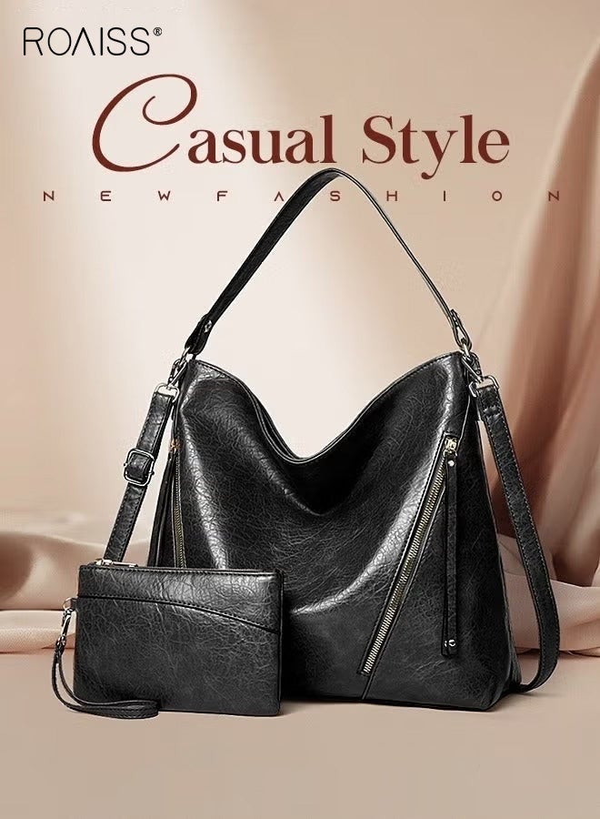 roaiss Women 2PCS Stylish Tote Bag Set, Large Capacity Shoulder Bag and Purse Set for Ladies, Elegant Chic Crossbody Bag with Zipper Closure, Ideal for Dating, Shopping and Everyday Use - Image 2