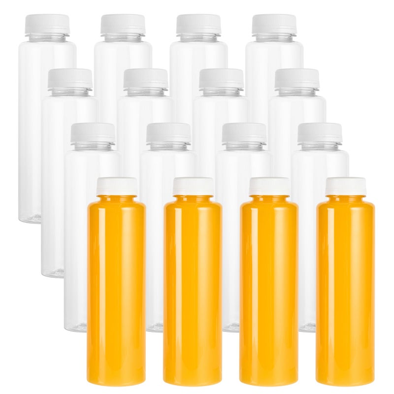 Restaurantware Restaurantware16 Ounce Juice Bottles 100 Disposable Clear Bottles With Caps  White Plastic Caps Included Round Clear Plastic Bottles For Juicing Perfect For Juice Shops Cafes And More 