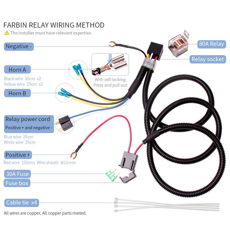 FARBIN مجموعة ريلاي سلكية بوق فاربين 80A 12V - Image 2