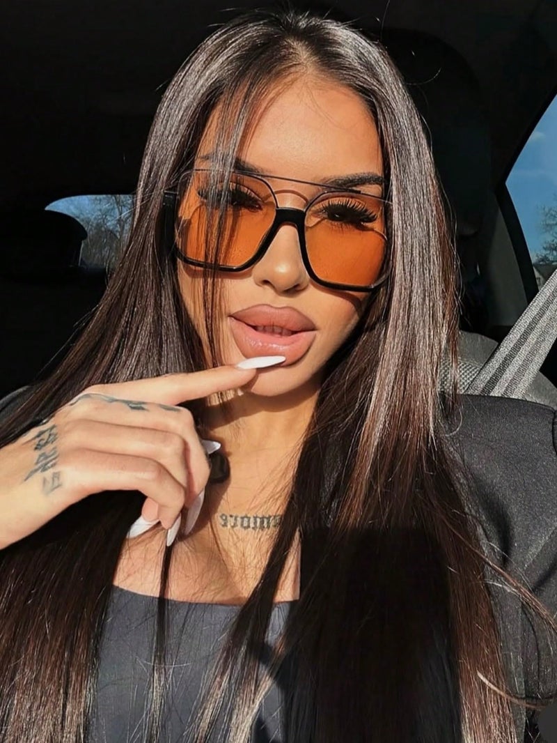 GUVIVI Retro Oversized Aviator Sunglasses for Women Men Square Semi-Rimless Double Bridge Sun Glasses 70s Trendy Shades Pilot-style - Image 2