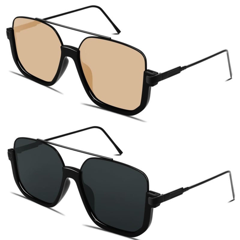 GUVIVI Retro Oversized Aviator Sunglasses for Women Men Square Semi-Rimless Double Bridge Sun Glasses 70s Trendy Shades Pilot-style - Image 1