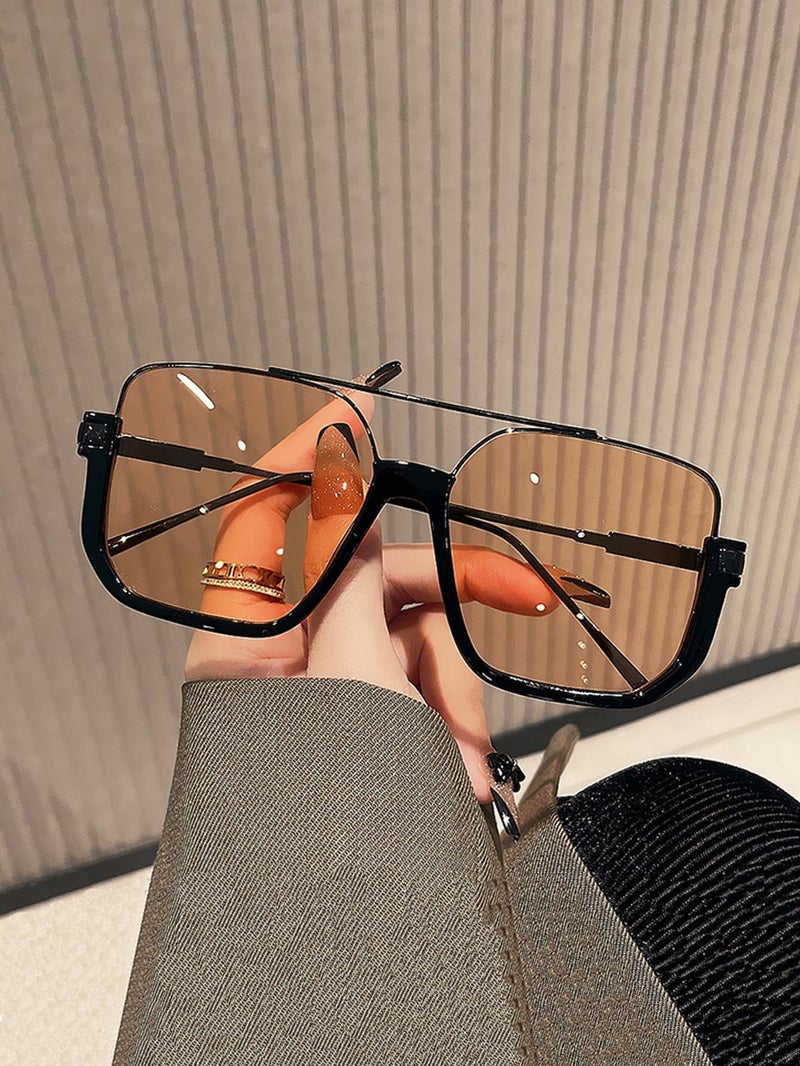 GUVIVI Retro Oversized Aviator Sunglasses for Women Men Square Semi-Rimless Double Bridge Sun Glasses 70s Trendy Shades Pilot-style - Image 4