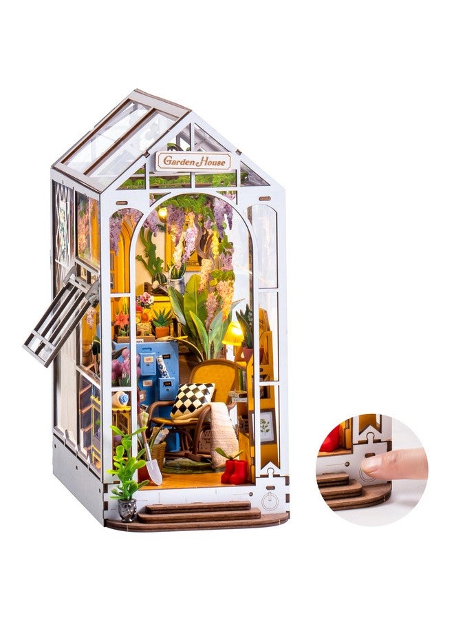 Robotime Book Nook Kit Diy Miniature House With Led Light Booknook Bookshelf Insert Decor Wooden Bookend Craft Hobby Diorama Kit Unique Gifts (Garden House) - Image 1