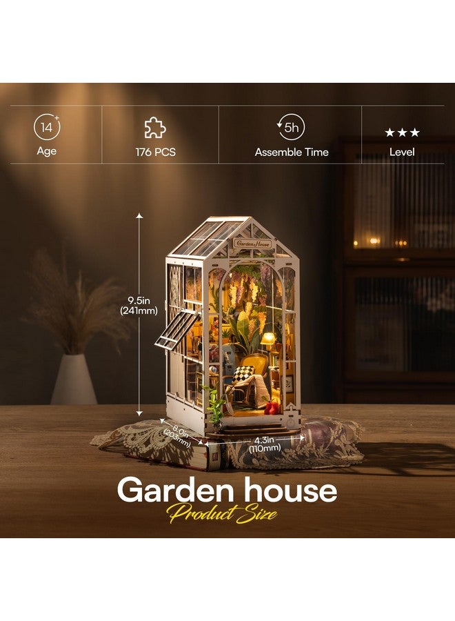 Robotime Book Nook Kit Diy Miniature House With Led Light Booknook Bookshelf Insert Decor Wooden Bookend Craft Hobby Diorama Kit Unique Gifts (Garden House) - Image 4