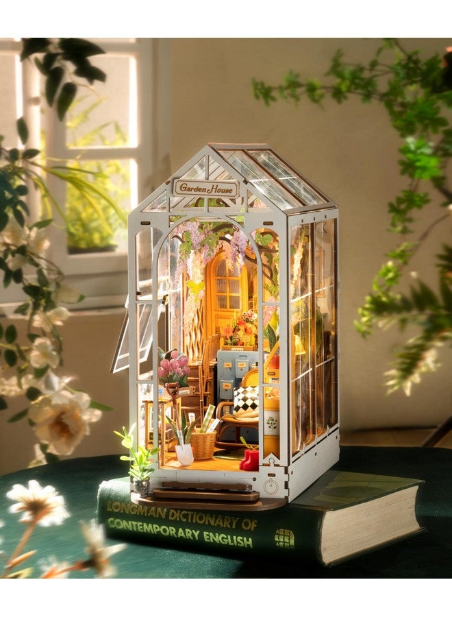 Robotime Book Nook Kit Diy Miniature House With Led Light Booknook Bookshelf Insert Decor Wooden Bookend Craft Hobby Diorama Kit Unique Gifts (Garden House) - Image 2