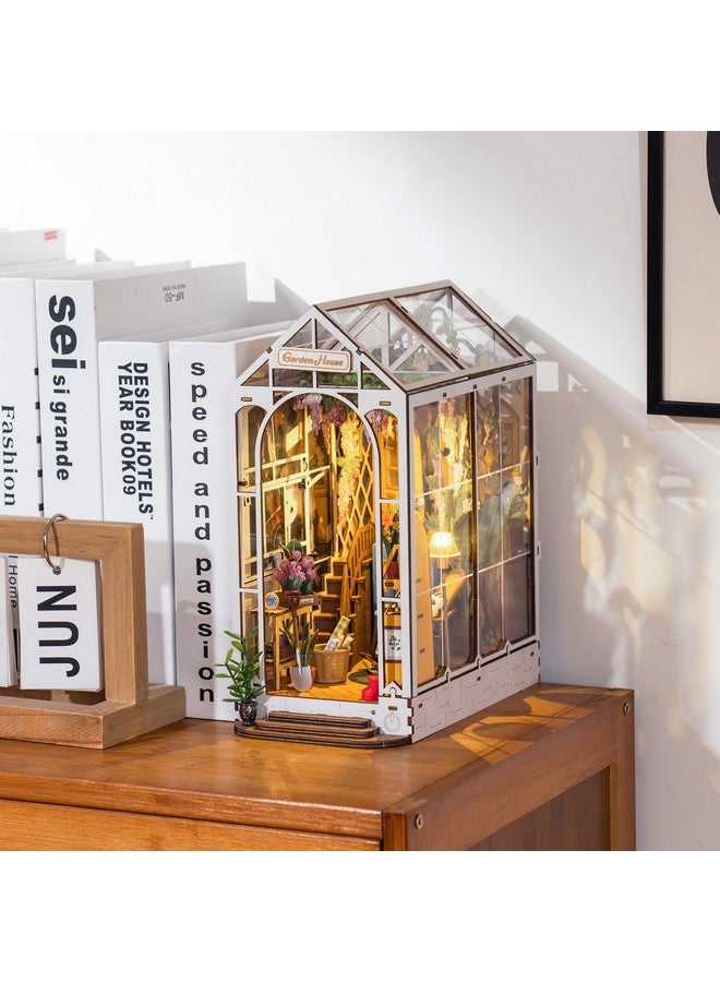 Robotime Book Nook Kit Diy Miniature House With Led Light Booknook Bookshelf Insert Decor Wooden Bookend Craft Hobby Diorama Kit Unique Gifts (Garden House) - Image 3