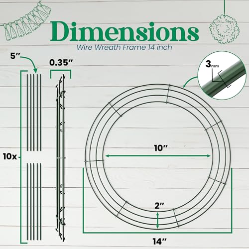 Upstout 2-Pack 14 Inch Wire Wreath Frame – Round Metal Wreath Form with Ring Design for DIY Crafts, Floral Projects, and Home Decor – Dark Green Wire Frame for Christmas Holiday & Weddings - Image 2