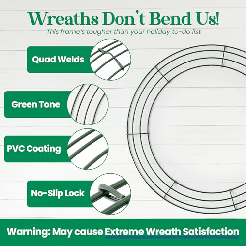 Upstout 2-Pack 14 Inch Wire Wreath Frame – Round Metal Wreath Form with Ring Design for DIY Crafts, Floral Projects, and Home Decor – Dark Green Wire Frame for Christmas Holiday & Weddings - Image 3