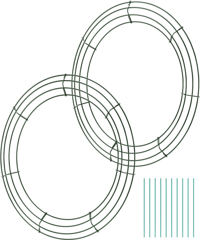 Upstout 2-Pack 14 Inch Wire Wreath Frame – Round Metal Wreath Form with Ring Design for DIY Crafts, Floral Projects, and Home Decor – Dark Green Wire Frame for Christmas Holiday & Weddings - Image 1