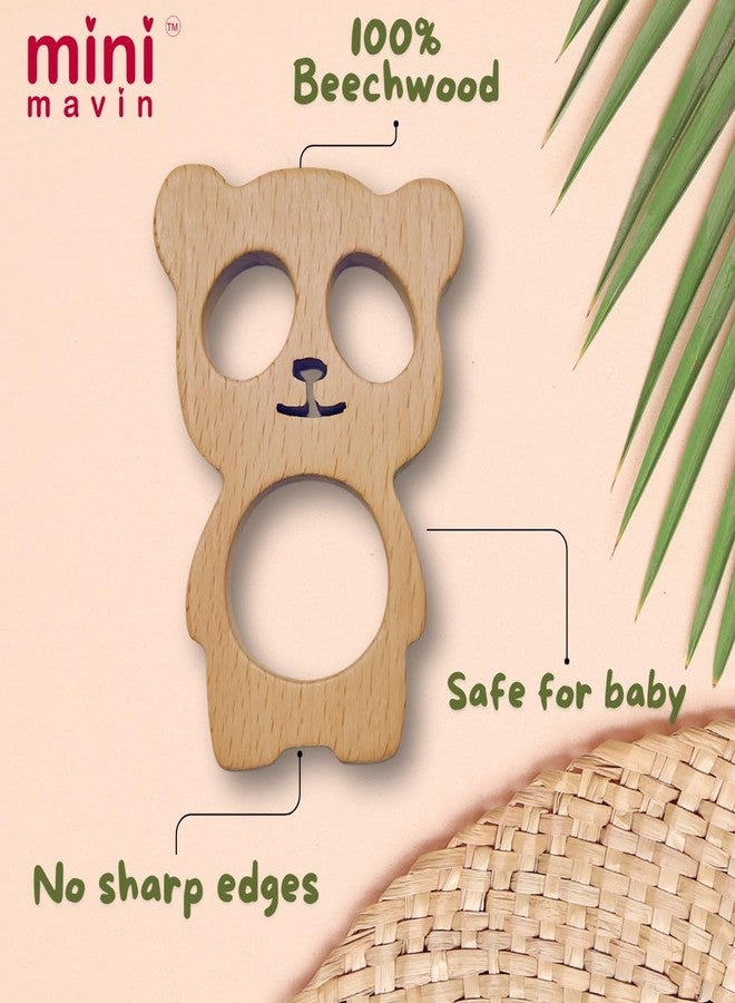 MINI MAVIN Minimavin Neem Wood Teether for Babies (0-12 Months) - Natural Wooden Teething Toy & Rattle | BPA Free Gum Relief & Easy Grip | Safe Baby Toys for Infants 3-6 to 6-12 Months (Koala Rattle_baby panda_Ring_Dumbell) - Set of 4) - Image 3