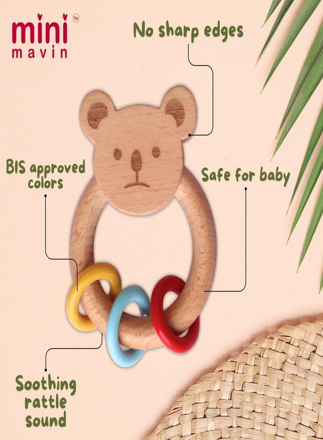 MINI MAVIN Minimavin Neem Wood Teether for Babies (0-12 Months) - Natural Wooden Teething Toy & Rattle | BPA Free Gum Relief & Easy Grip | Safe Baby Toys for Infants 3-6 to 6-12 Months (Koala Rattle_baby panda_Ring_Dumbell) - Set of 4) - Image 2