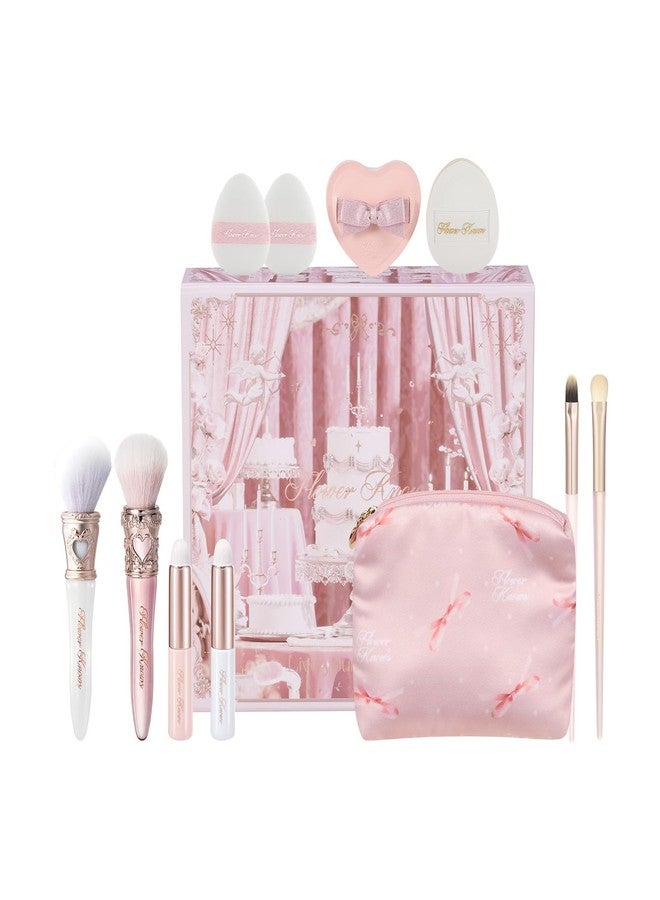 Flower Knows Makeup Brush Set 12 Pcs,Travel-Friendly with Non-Shedding Bristles,Include Blush,Lip,Eyeshadow,Concealer Brush,Foundation Powder Puff,with Storage Bag,Gift Box - Image 1
