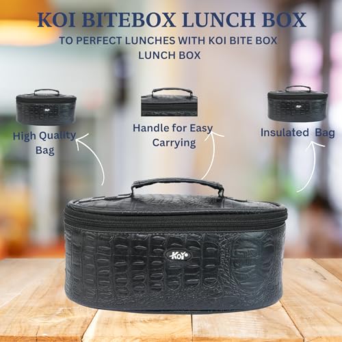 KOI TiffinPro Stainless Steel Tiffen Box for Office Set | Microwave Safe & Leakproof | Office Lunch Box | Insulated Bag, 2 Containers 450ml, Oval Container 400ml & Stainless Steel Spoon | Black - Image 4
