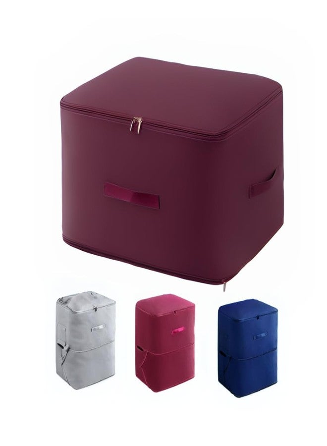 MBW Dustproof and Moisture-proof Compression Storage Bag, Ultra Space Saving Self Compression Organizer, Comforter Storage Bag, Folding Organizer bag for Bedding (Maroon, Pack of 4) - Image 2