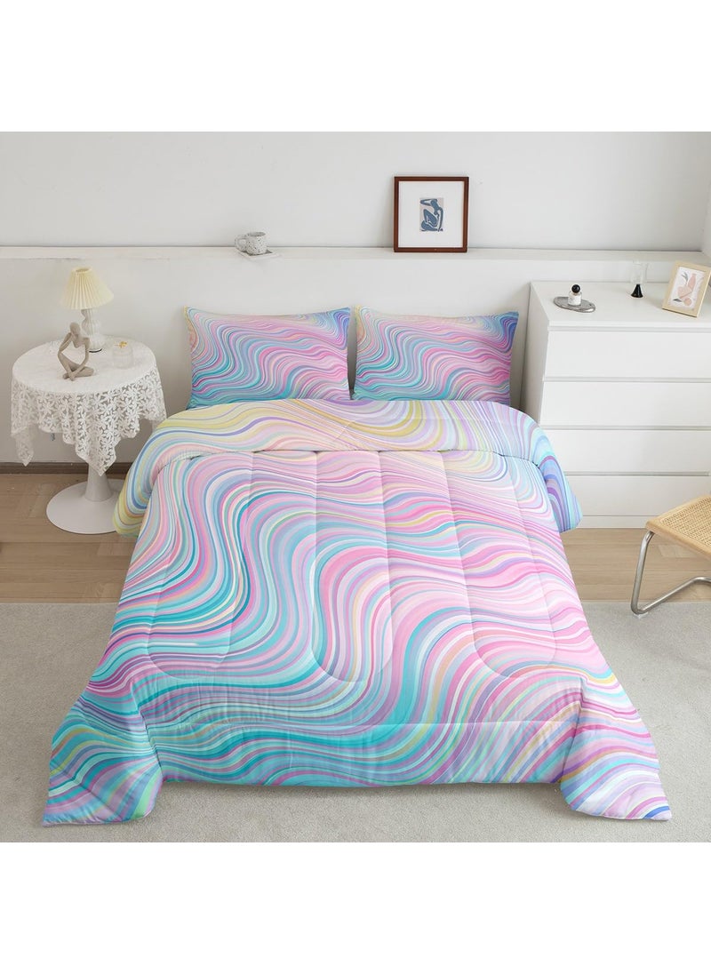 Feelyou Feelyou Girls Pink Rainbow Comforter Set Queen Size Kids Stripe Bedding Set for Boys Teens Die Tye Comforter Breathable Geometric Duvet Set Gift for Girls Women Quilt Set  - Image 1