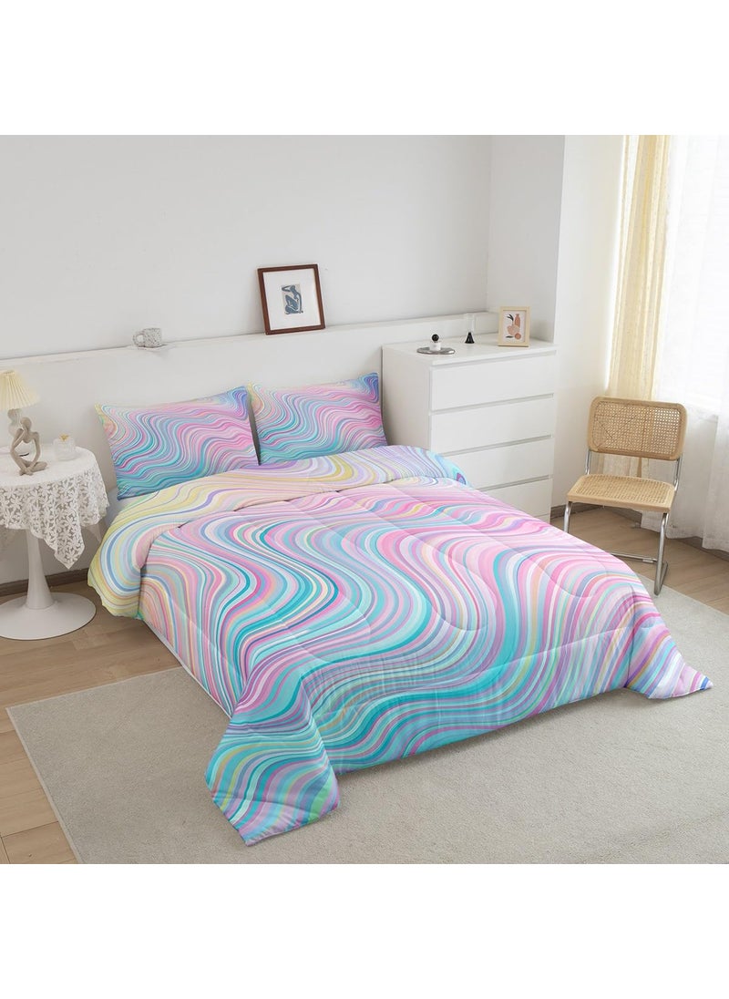 Feelyou Feelyou Girls Pink Rainbow Comforter Set Queen Size Kids Stripe Bedding Set for Boys Teens Die Tye Comforter Breathable Geometric Duvet Set Gift for Girls Women Quilt Set  - Image 3