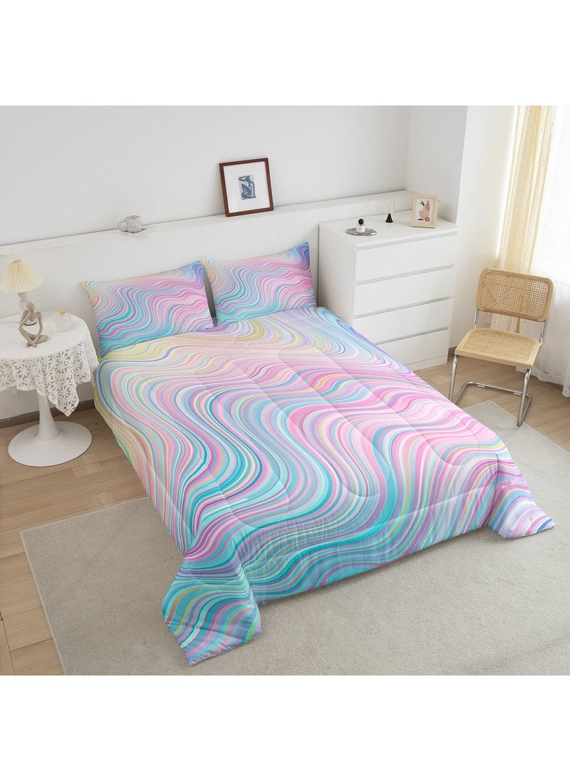 Feelyou Feelyou Girls Pink Rainbow Comforter Set Queen Size Kids Stripe Bedding Set for Boys Teens Die Tye Comforter Breathable Geometric Duvet Set Gift for Girls Women Quilt Set  - Image 4