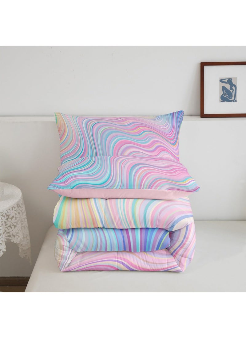Feelyou Feelyou Girls Pink Rainbow Comforter Set Queen Size Kids Stripe Bedding Set for Boys Teens Die Tye Comforter Breathable Geometric Duvet Set Gift for Girls Women Quilt Set  - Image 5