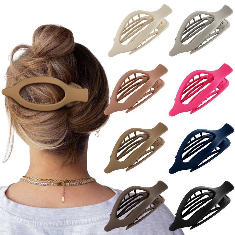 DEPOKA Flat Hair Clips for Women-8Pcs Large Matte No-Slip French Concord Claws, Accessories for Thick & Thin Hair (Colorful, Oval) - Image 1