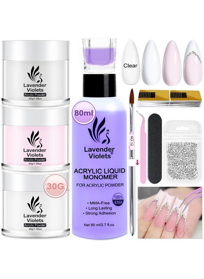 Lavender Violets Acrylic Nail Kit - 30G Clear, White, Pink Acrylic Powder And 80Ml Acrylic Liquid Set With Brush, Nail Forms, And Tools For Beginners Home Salon N301 - Image 1