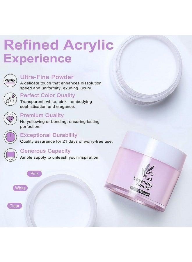 Lavender Violets Acrylic Nail Kit - 30G Clear, White, Pink Acrylic Powder And 80Ml Acrylic Liquid Set With Brush, Nail Forms, And Tools For Beginners Home Salon N301 - Image 2