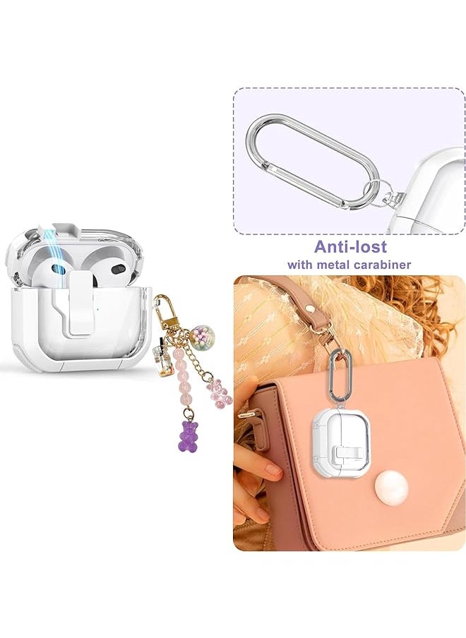 erorex - For Airpods 3 Clear Case Cover Automatic Snap For Switch Secure Lock Case For Airpod 3Rd 2021 Generation Case Cover With Cute Candy Keychain For Women White - Image 1