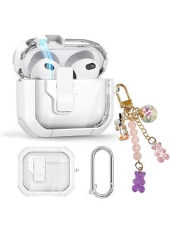 For Airpods 3 Clear Case Cover Automatic Snap For Switch Secure Lock Case For Airpod 3Rd 2021 Generation Case Cover With Cute Candy Keychain For Women White