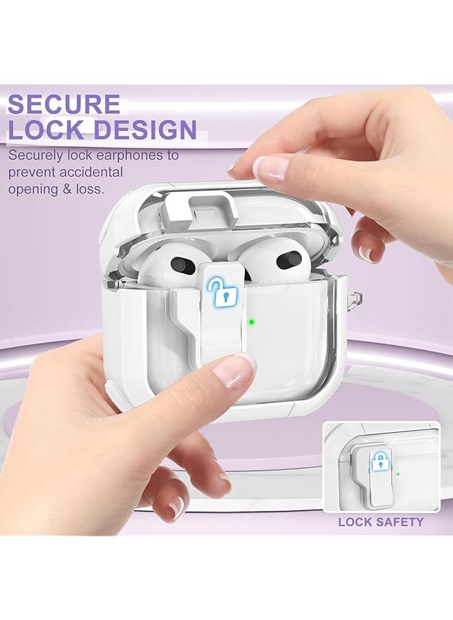 erorex - For Airpods 3 Clear Case Cover Automatic Snap For Switch Secure Lock Case For Airpod 3Rd 2021 Generation Case Cover With Cute Candy Keychain For Women White - Image 1