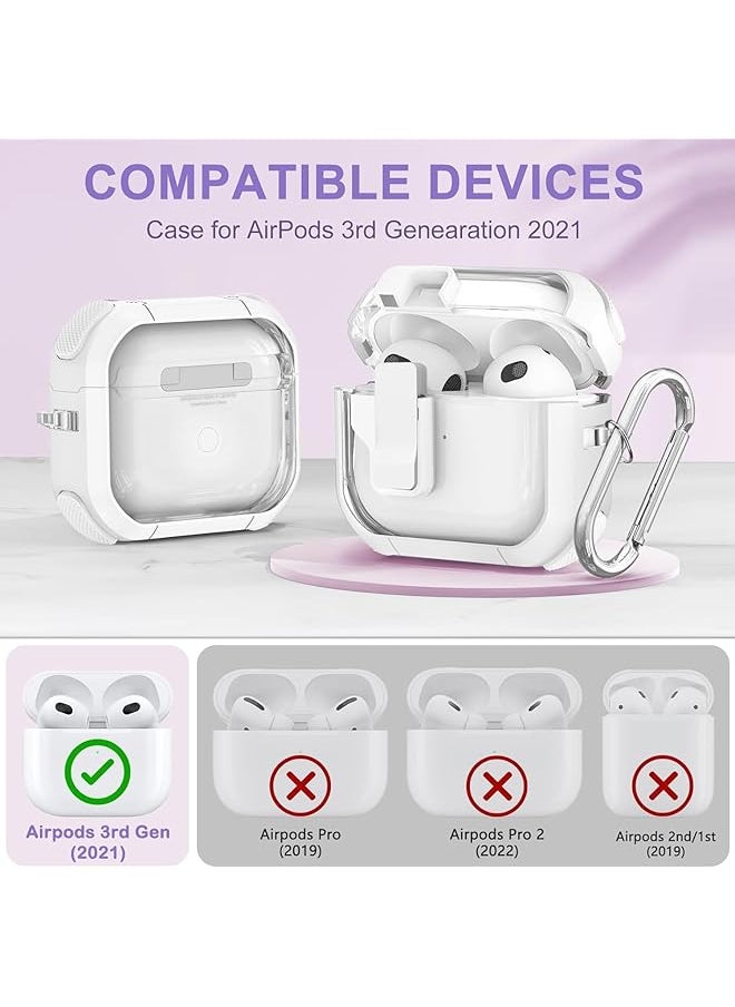erorex - For Airpods 3 Clear Case Cover Automatic Snap For Switch Secure Lock Case For Airpod 3Rd 2021 Generation Case Cover With Cute Candy Keychain For Women White - Image 1