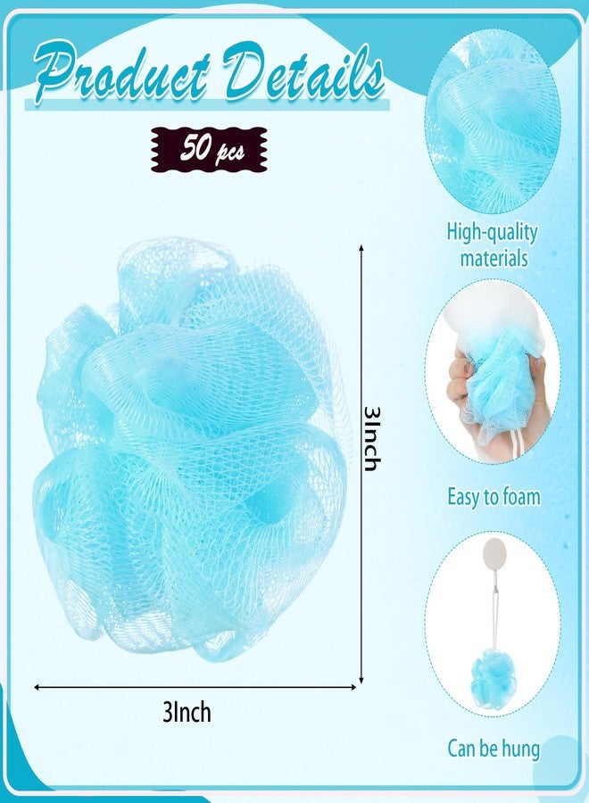Suttmin 50 Pcs Loofah Sponge Bulk Mini Shower Sponge 3 Inch Loofahs Shower Pouf Mesh Shower Ball for Women Kids Men Exfoliating Bath Scrubber Travel Size Shower Gift(Blue) - Image 2