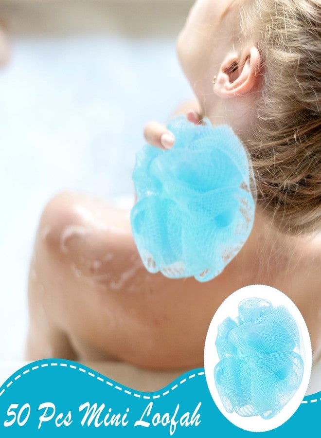 Suttmin 50 Pcs Loofah Sponge Bulk Mini Shower Sponge 3 Inch Loofahs Shower Pouf Mesh Shower Ball for Women Kids Men Exfoliating Bath Scrubber Travel Size Shower Gift(Blue) - Image 4