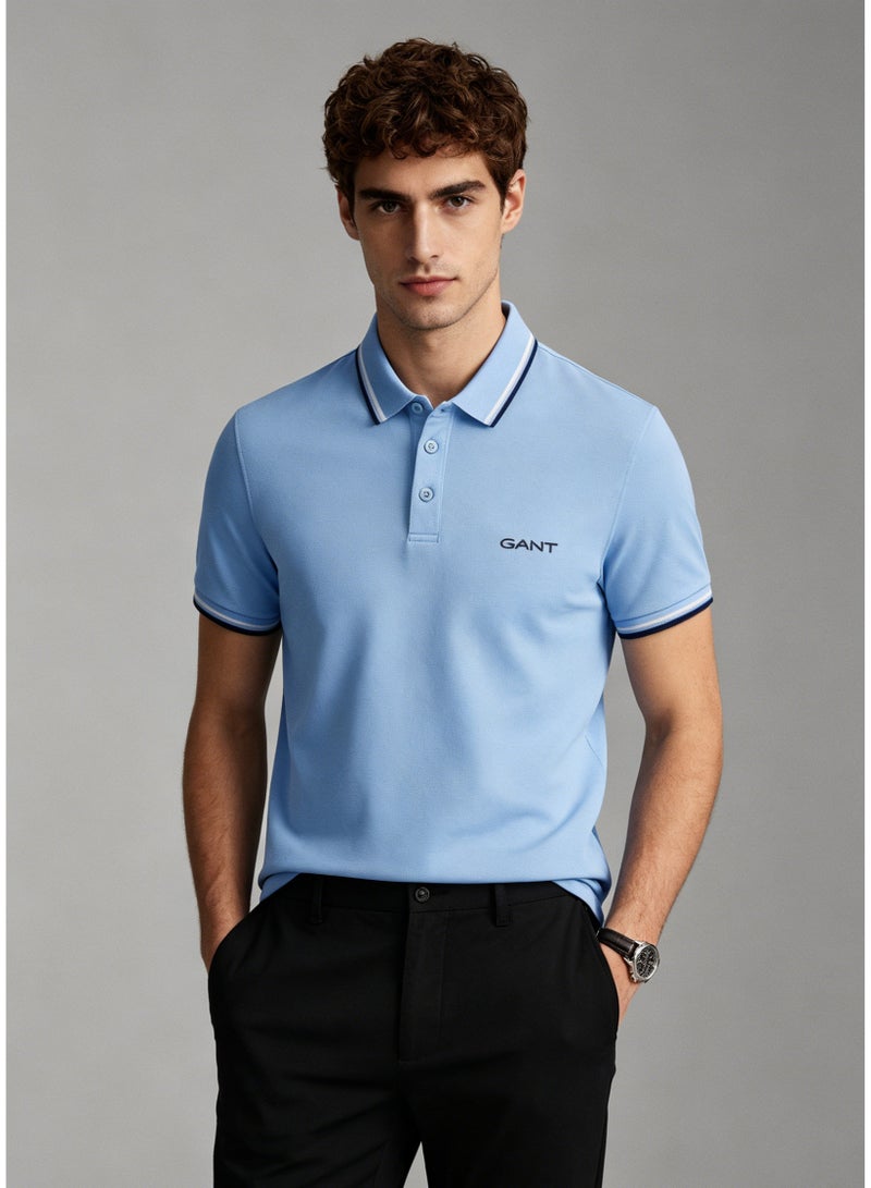 GANT Men's Short Sleeve Tipped Collar Polo Shirt, Casual Regular Fit, Light Blue - Image 2