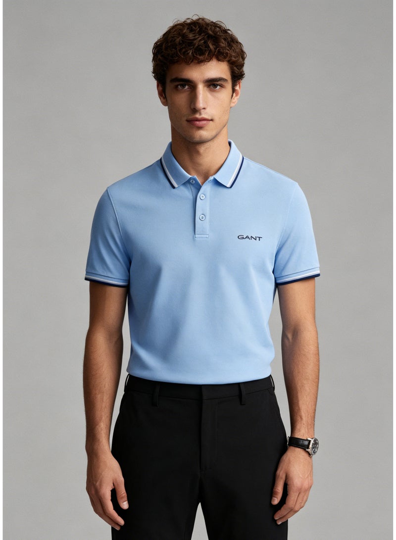 GANT Men's Short Sleeve Tipped Collar Polo Shirt, Casual Regular Fit, Light Blue - Image 4