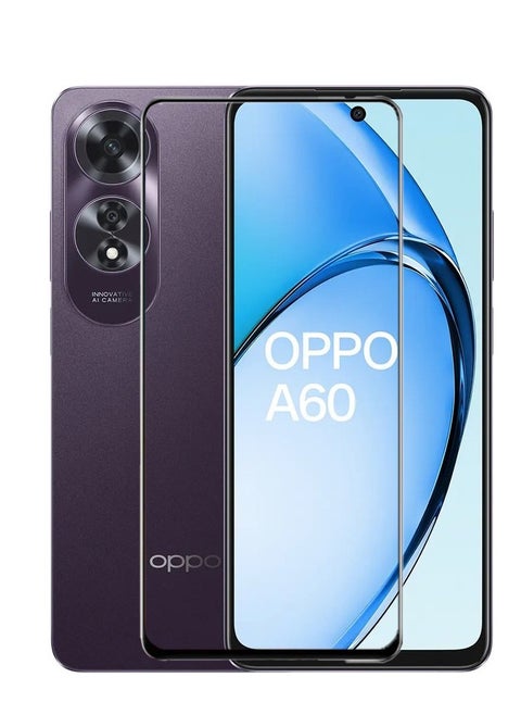 (Oppo A60 4G) Glass Screen Protector HD Clear Anti Shock with Metal Frame black