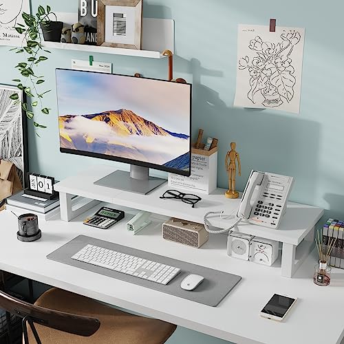 WESTREE Dual Monitor Stand Riser, Wood and Steel Monitor Stand Riser, Computer Monitor Stand for 2 Monitors, Multi-Purpose Desktop Storage Stand for Computer,Laptop,Printer,TV - Image 3