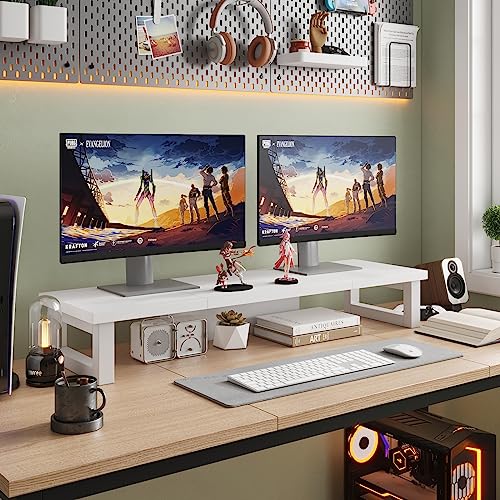WESTREE Dual Monitor Stand Riser, Wood and Steel Monitor Stand Riser, Computer Monitor Stand for 2 Monitors, Multi-Purpose Desktop Storage Stand for Computer,Laptop,Printer,TV - Image 5