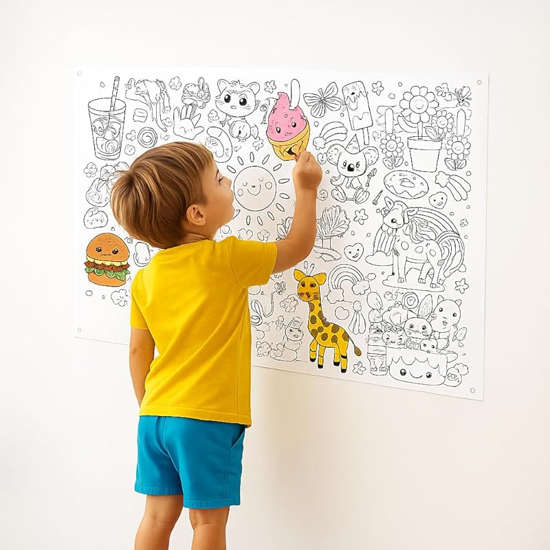 Educational Coloring Sheets Different Shapes Animals Plants - 150g A3 Size - Comes with Ready Colors for Kids