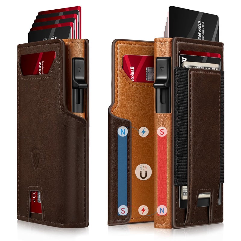 RUNBOX Wallet for Men 9-13 Cards RFID Blocking Aluminum Pop Up Card Holder with ID Window & Stretchable Cash Slot - Minimalist Smart Mens Wallet, Gifts for Men - Image 1