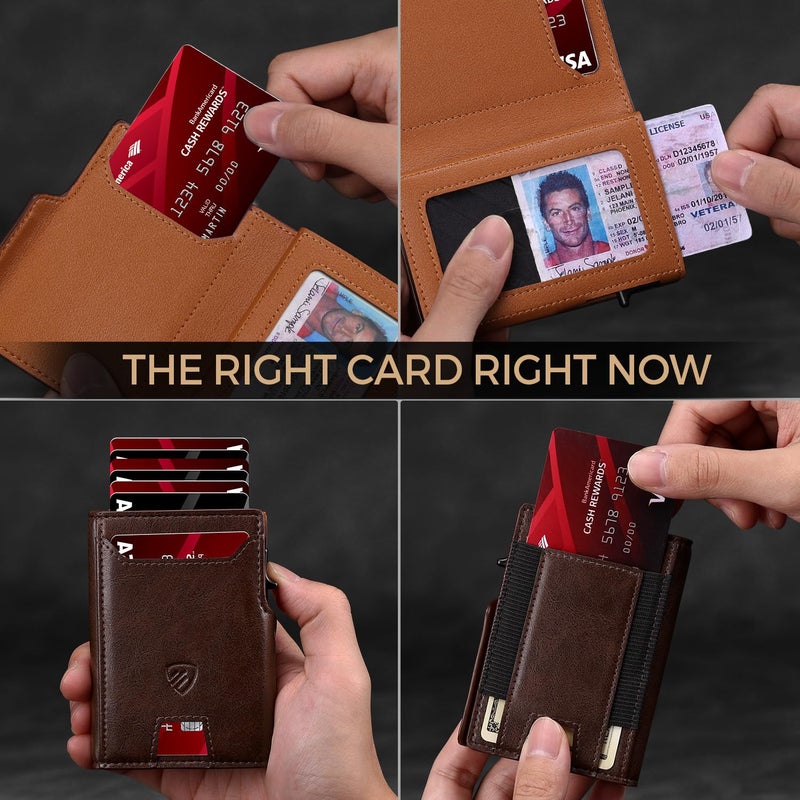RUNBOX Wallet for Men 9-13 Cards RFID Blocking Aluminum Pop Up Card Holder with ID Window & Stretchable Cash Slot - Minimalist Smart Mens Wallet, Gifts for Men - Image 3