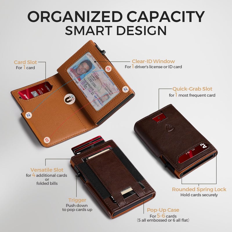 RUNBOX Wallet for Men 9-13 Cards RFID Blocking Aluminum Pop Up Card Holder with ID Window & Stretchable Cash Slot - Minimalist Smart Mens Wallet, Gifts for Men - Image 2